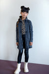 Like Flo Flo girls grey denim dress puffy shoulder