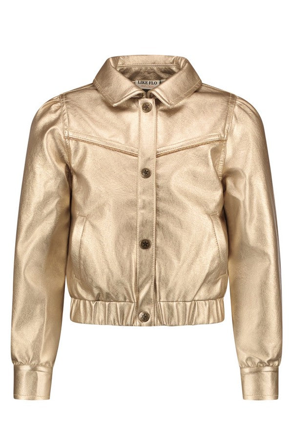 Meisjes Imi Leather Jacket van Like Flo in de kleur Gold in maat 116.