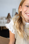Meisjes Metallic Jersey Ruffle Tee van Like Flo in de kleur Gold in maat 140.
