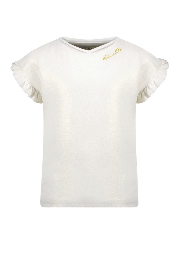 Meisjes Metallic Jersey Ruffle Tee van Like Flo in de kleur Gold in maat 140.
