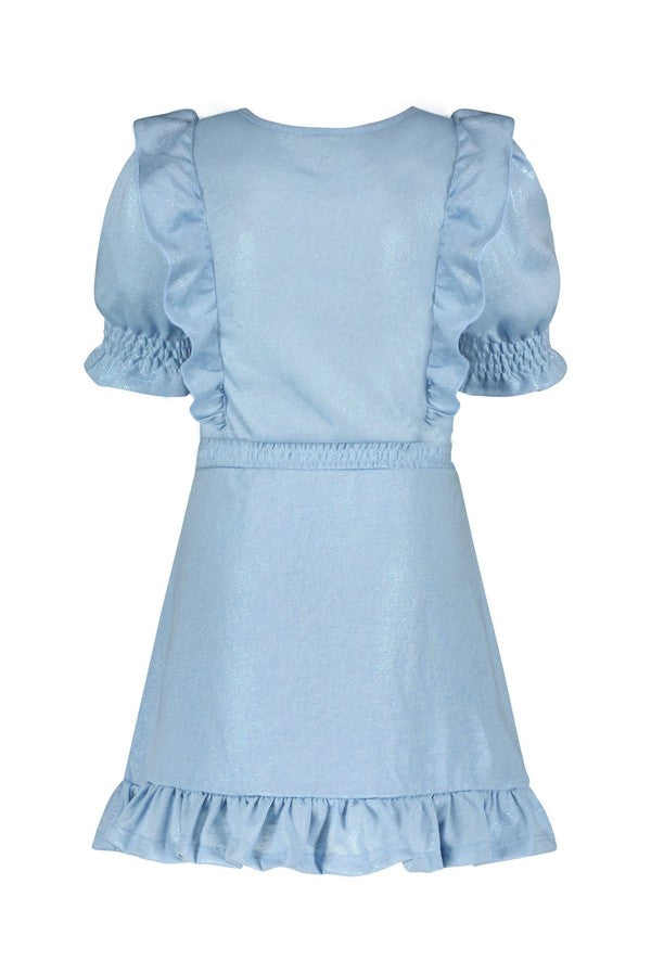 Meisjes Metallic Jersey Ruffle Dress With Belt van Like Flo in de kleur Ice blue in maat 116.