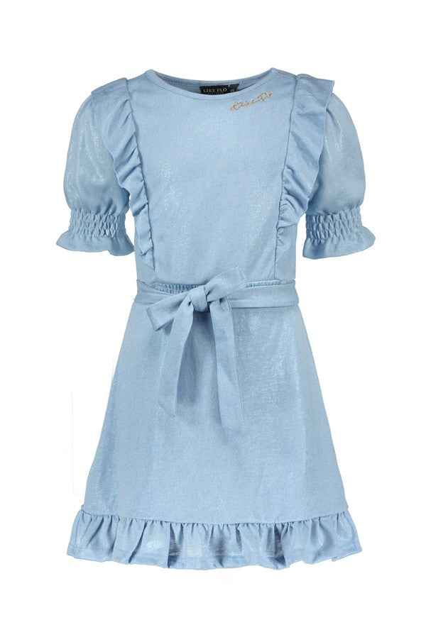 Like Flo Metallic Jersey Ruffle Dress With Belt