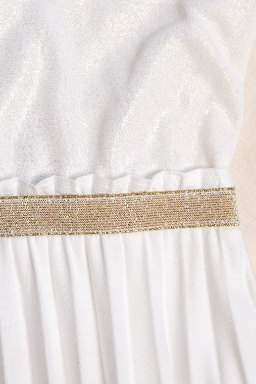Meisjes Metallic Jersey Ruffle Dress With Plisse Skirt van  in de kleur Gold in maat 128.