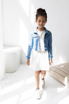 Meisjes Metallic Jersey Ruffle Dress With Plisse Skirt van  in de kleur Gold in maat 128.