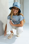 Meisjes Ss Sweater Crochet Flower van Like Flo in de kleur Ice blue in maat 140.
