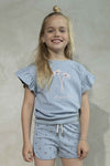 Meisjes Ss Sweater Crochet Flower van Like Flo in de kleur Ice blue in maat 140.