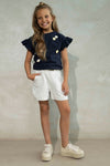 Meisjes Ss Sweater Crochet Flower van Like Flo in de kleur Navy in maat 140.