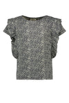 Meisjes Fancy Rib Aop Ruffle Top van Like Flo in de kleur Navy in maat 140.