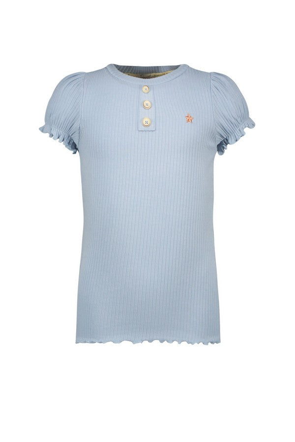 Like Flo Solid Rib Ss Tee With Button Closure