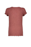 Meisjes Solid Rib Ss Tee With Button Closure van Like Flo in de kleur Plum in maat 140.