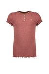Meisjes Solid Rib Ss Tee With Button Closure van Like Flo in de kleur Plum in maat 140.