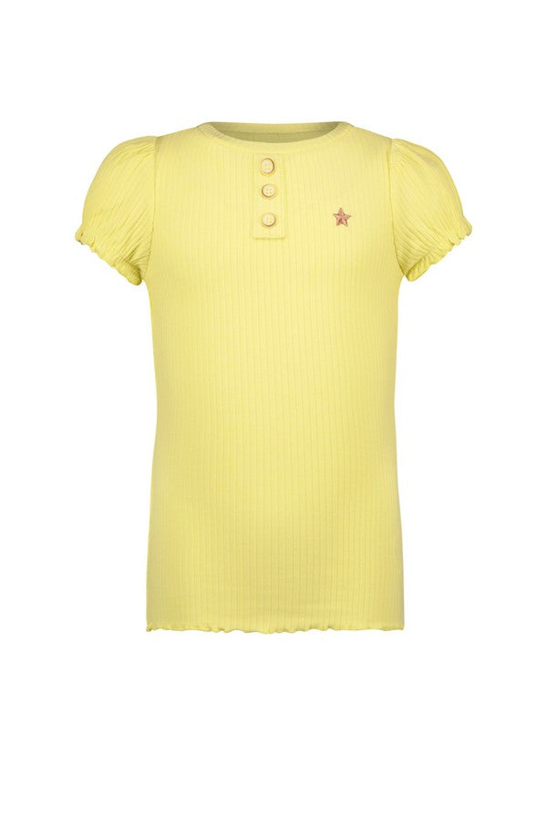 Like Flo Solid Rib Ss Tee With Button Closure