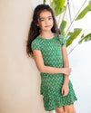 Meisjes Crepe Jersey Dress van Like Flo in de kleur Green flower in maat 140.