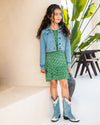 Meisjes Crepe Jersey Dress van Like Flo in de kleur Green flower in maat 140.