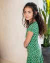 Meisjes Crepe Jersey Dress van Like Flo in de kleur Green flower in maat 140.