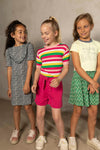 Meisjes Fancy Rib Aop Ruffle Dress van Like Flo in de kleur Navy in maat 140.