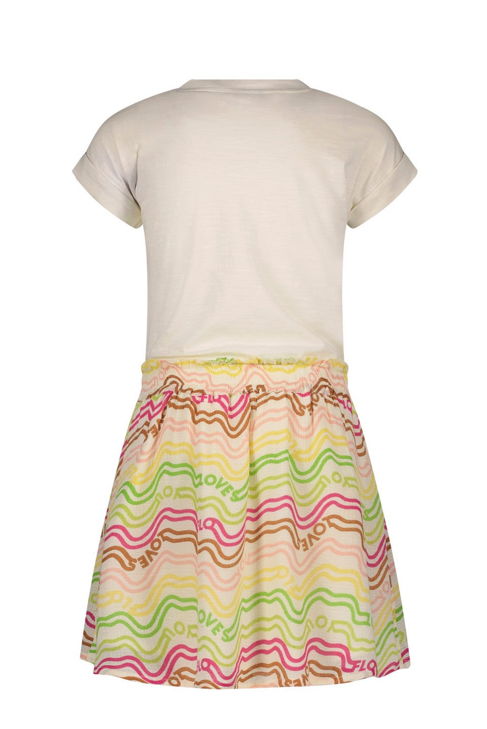 Meisjes Fancy Woven Rainbow Ss Dress With Jersey Top van Like Flo in de kleur Rainbow in maat 140.
