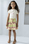 Meisjes Fancy Woven Rainbow Ss Dress With Jersey Top van Like Flo in de kleur Rainbow in maat 140.