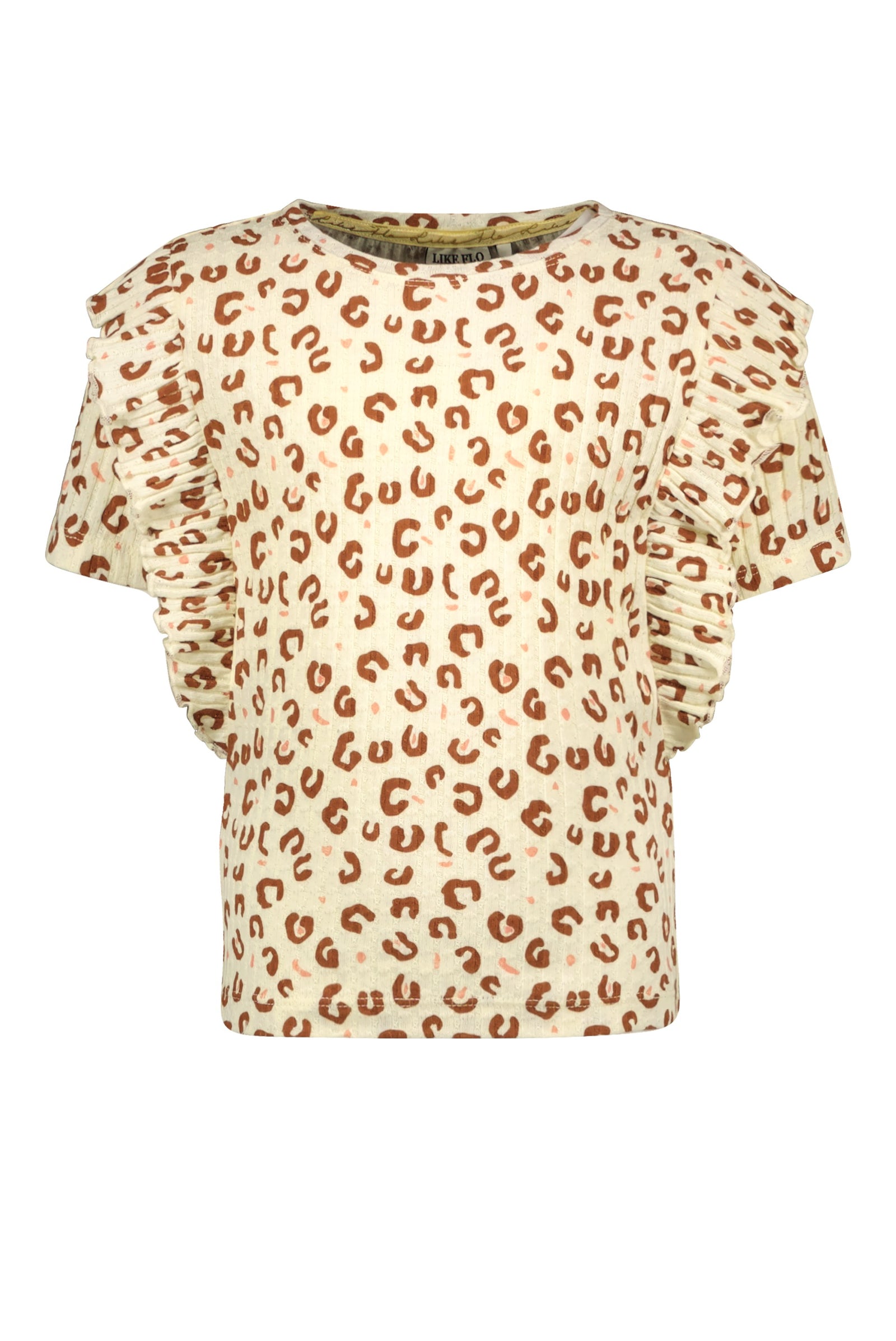 Like Flo Fancy Rib Aop Ruffle Top