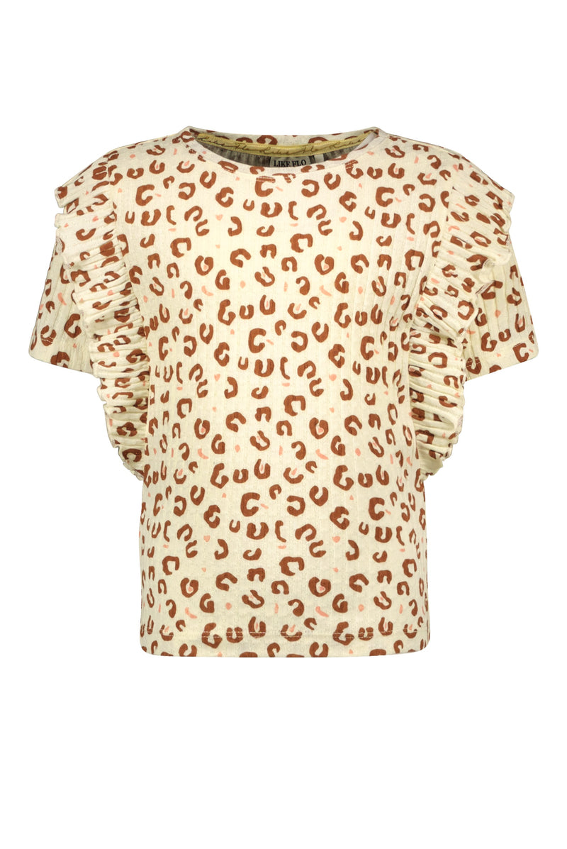 Like Flo Fancy Rib Aop Ruffle Top