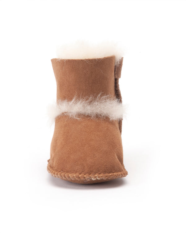 Warmbat Hay Baby bootie with velcro strap Cognac