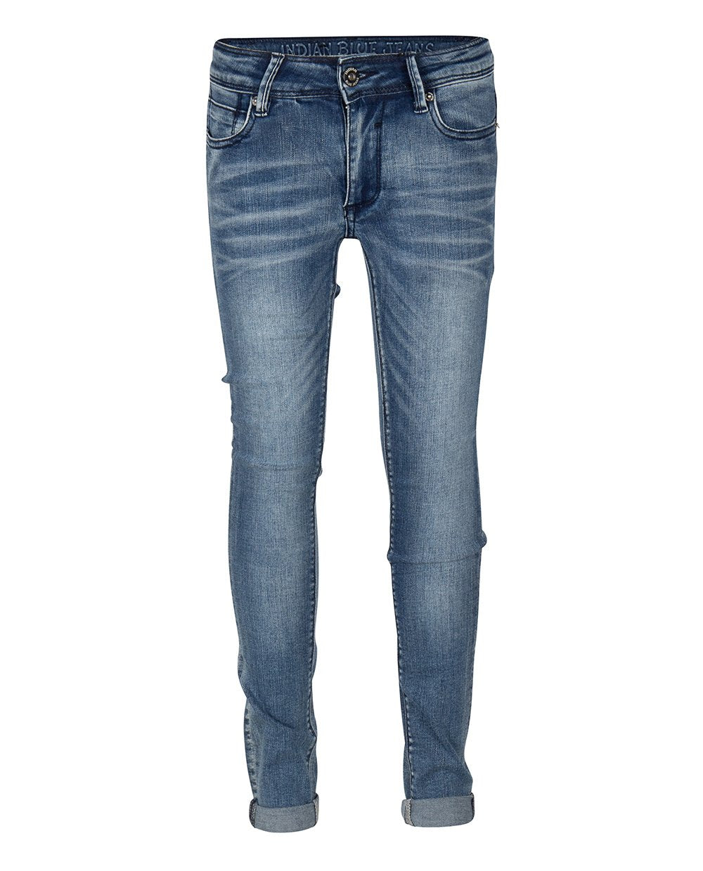 Jongens BLUE BRAD SUPER SKINNY FIT van Indian Blue Jeans in de kleur Used Medium Denim in maat 176.