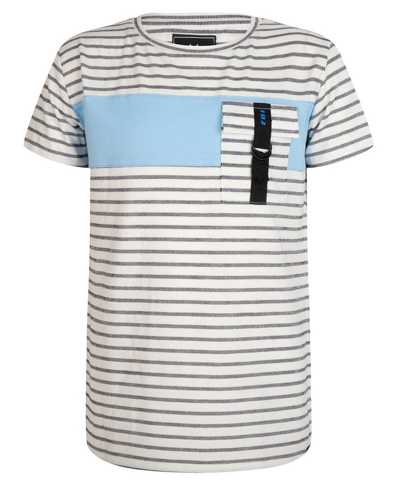Jongens T-SHIRT SS STRIPE PKT van Indian Blue Jeans in de kleur White in maat 176.