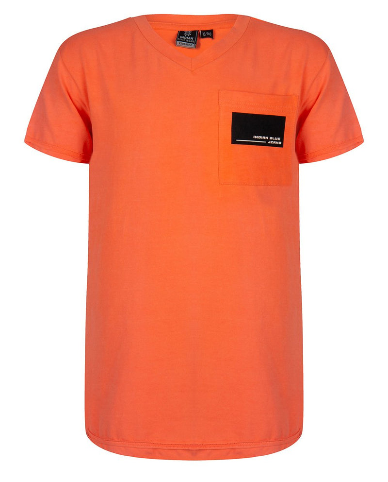 Jongens T-SHIRT SS V-NECK van Indian Blue Jeans in de kleur Bright Orange in maat 176.
