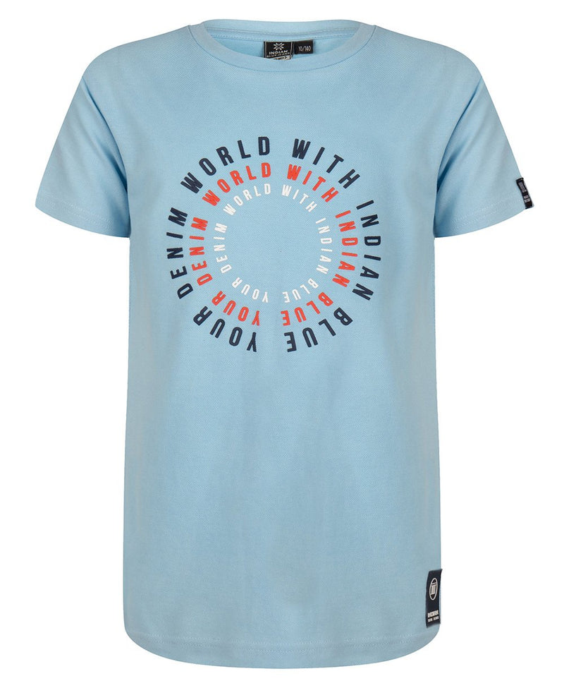 Jongens T-SHIRT SS DENIM WORLD van Indian Blue Jeans in de kleur Soft Blue in maat 176.