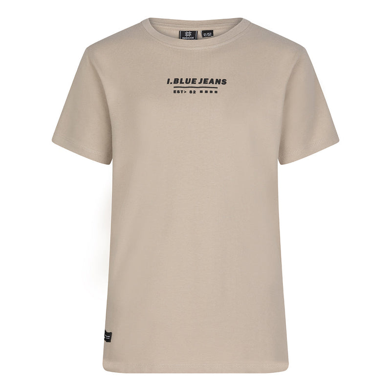 Jongens Organic T-Shirt Basic Indian Blue Jeans van Indian Blue Jeans in de kleur Stone Sand in maat 176.