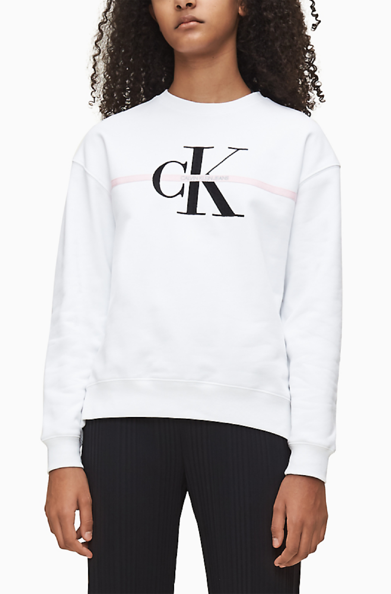Meisjes Monogram Stripe Sweatshirt van Calvin Klein in de kleur Wit in maat 176.