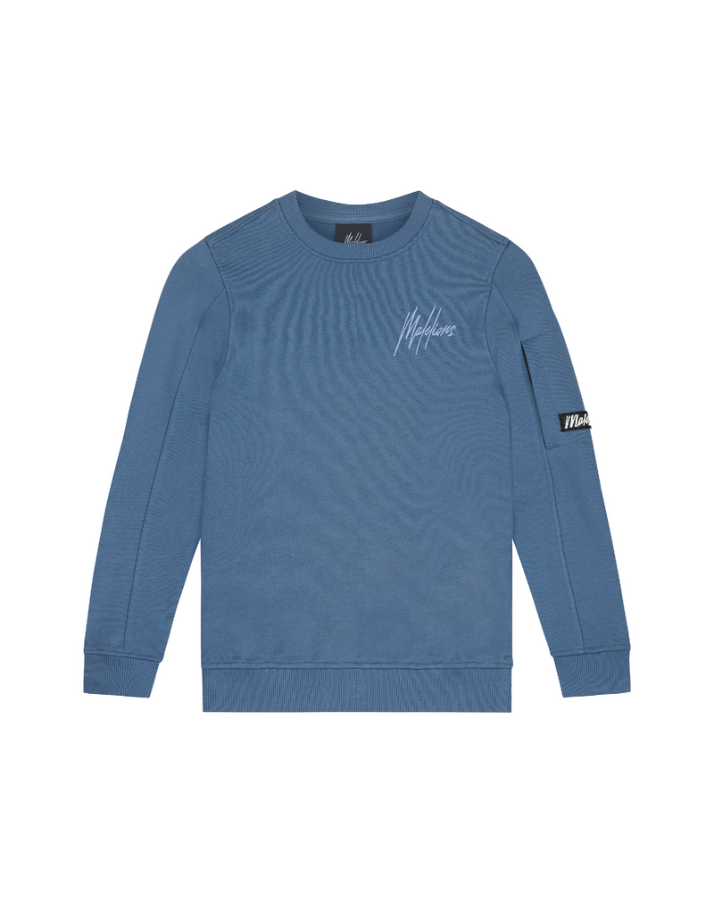 Jongens Junior Pocket Crewneck Vintage Blue/Light Blue van Malelions in de kleur Vintage Blue/Light Blue in maat 176.