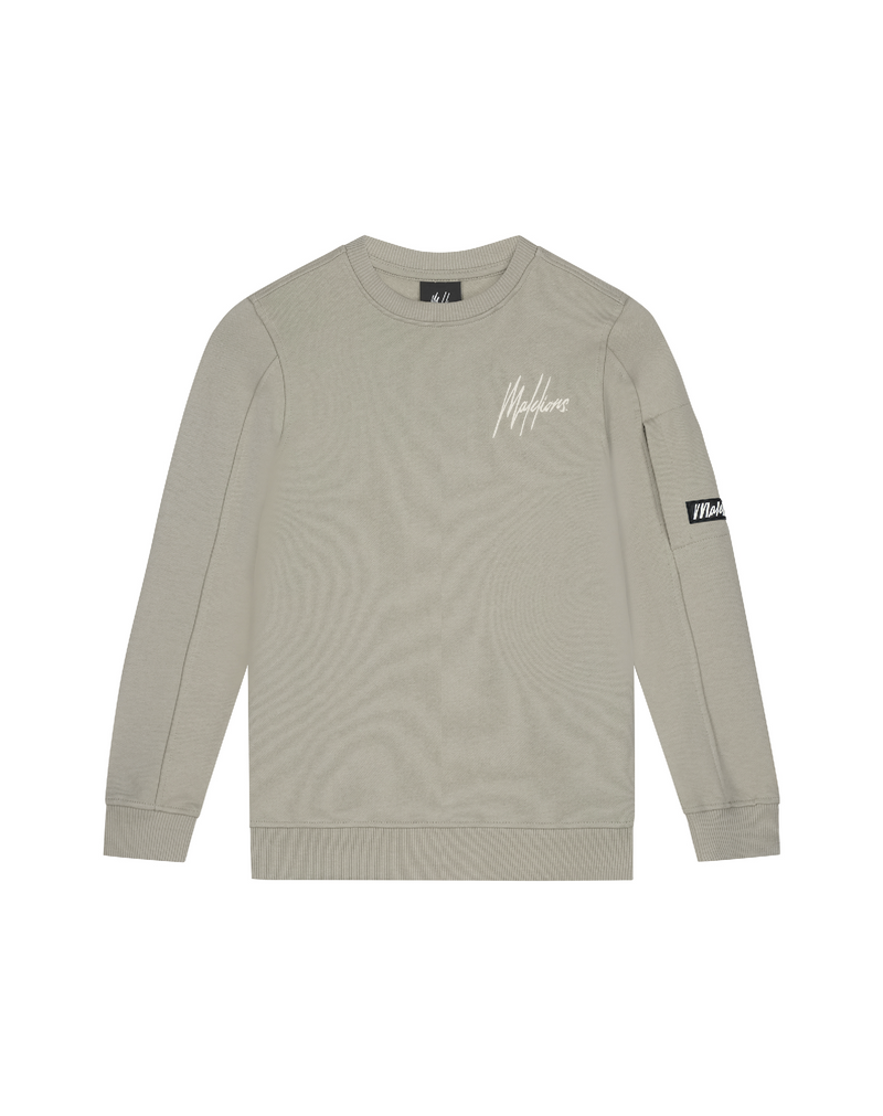 Jongens Junior Pocket Crewneck Taupe/Beige van Malelions in de kleur Taupe/Beige in maat 176.