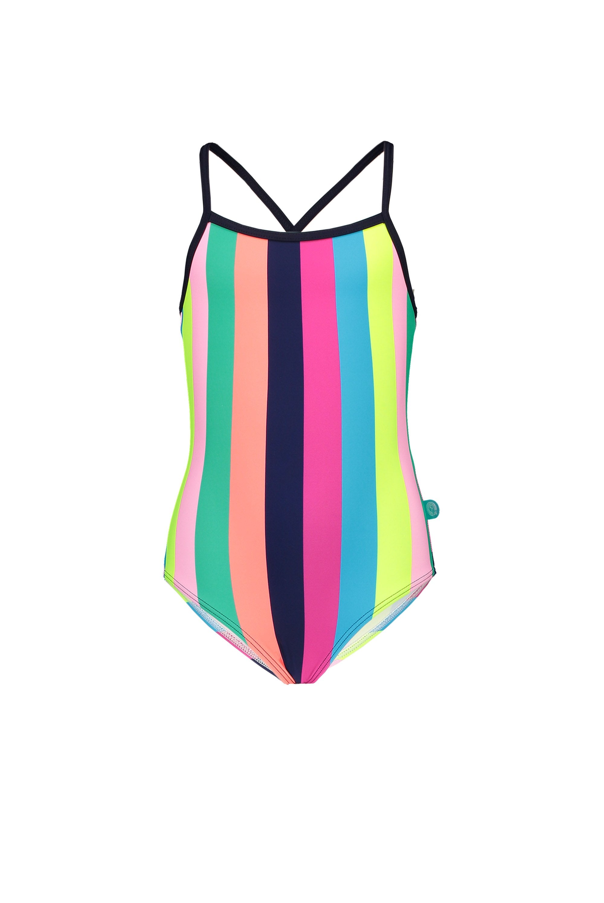 Meisjes Girls tropical stripes ao swimsuit van Just Beach in de kleur Tropical stripes in maat 140.