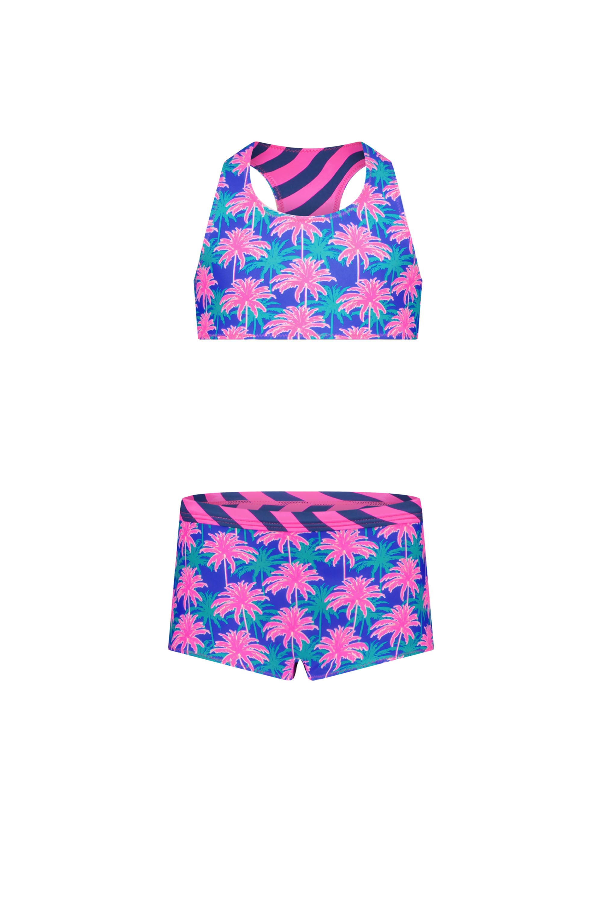 Just Beach Girls reversible bikini w/ leo ocean + tropical leaves