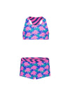 Just Beach Girls reversible bikini w/ leo ocean + tropical leaves
