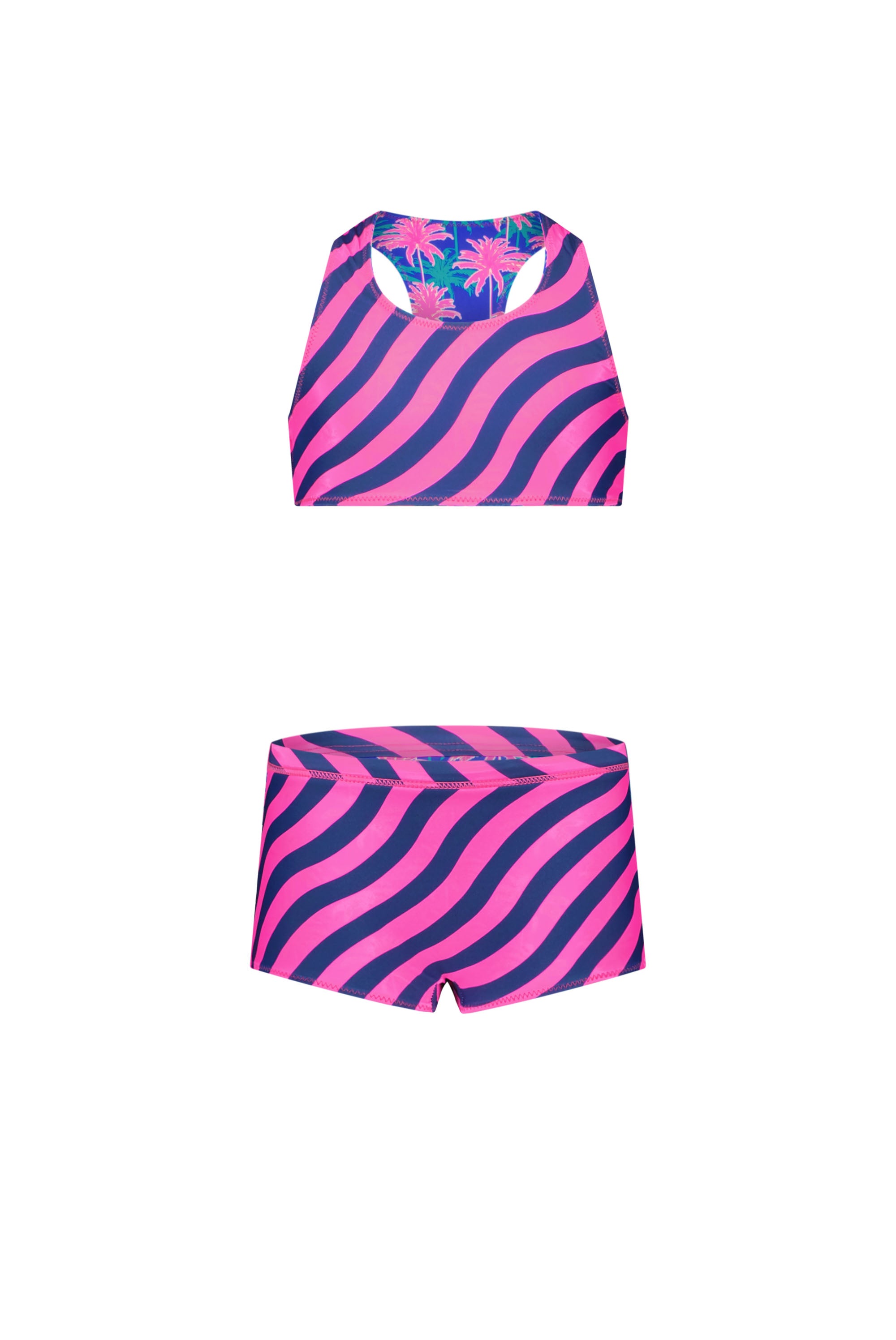 Just Beach Girls reversible bikini w/ leo ocean + tropical leaves