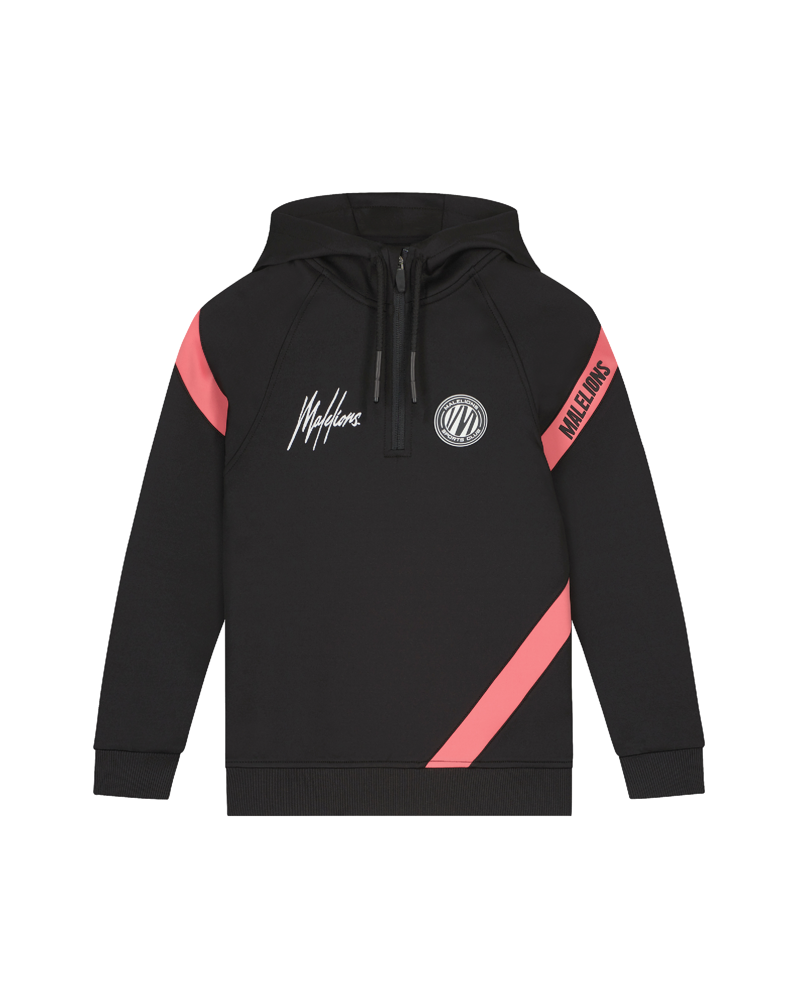 Jongens Junior Sport Pre-Match Hoodie Black/Coral van Malelions in de kleur Black/Coral in maat 176.