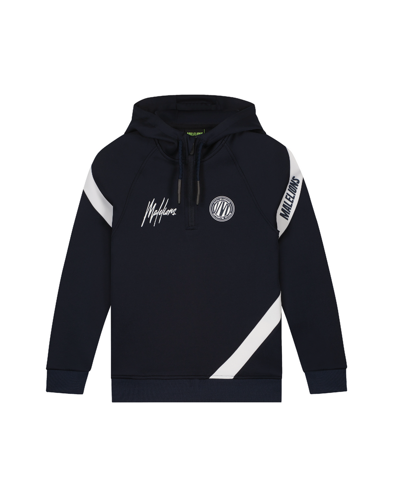 Jongens Junior Sport Pre-Match Hoodie Navy/White van Malelions in de kleur Navy/White in maat 176.