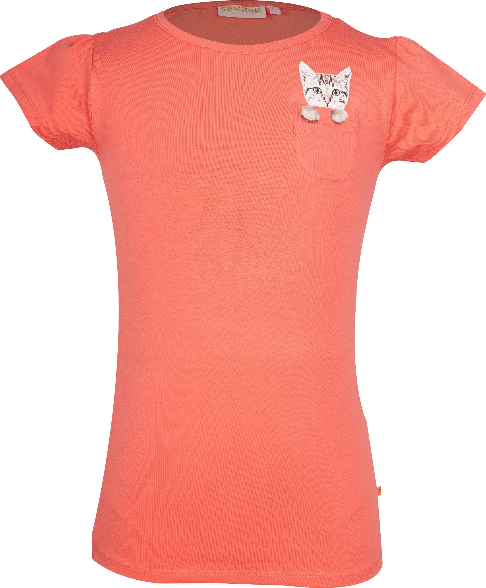 Meisjes T-shirt Kitty van Someone in de kleur Coral in maat 140.