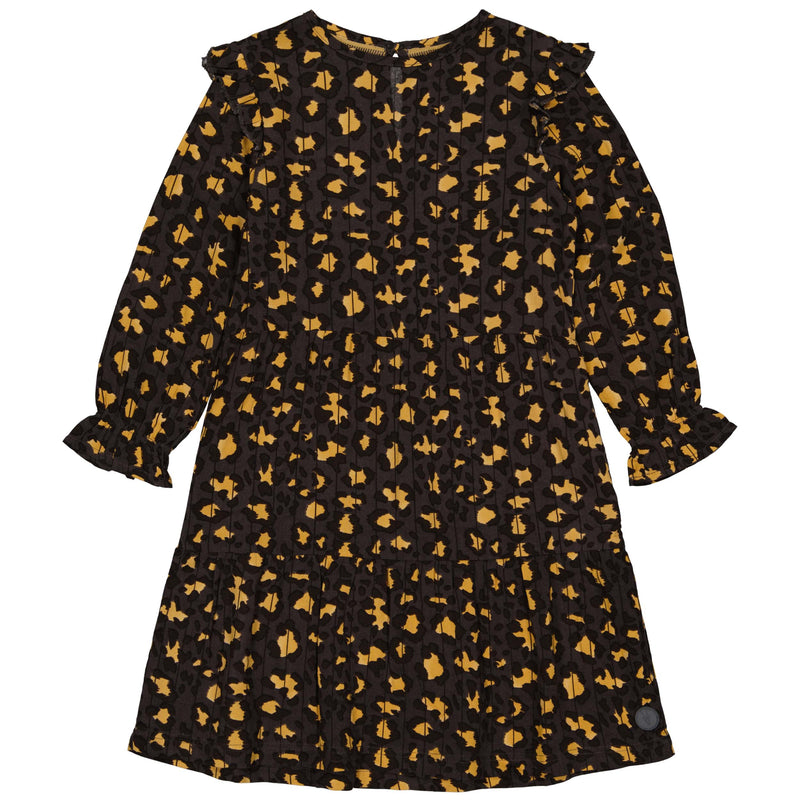 Meisjes Dress BASMAW221 van Little Levv in de kleur AOP Grey Animal Leopard in maat 128.