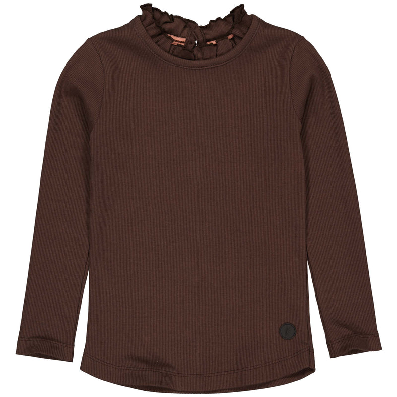 Meisjes Longsleeve BETTYW222 van Little Levv in de kleur Brown Dark in maat 128.