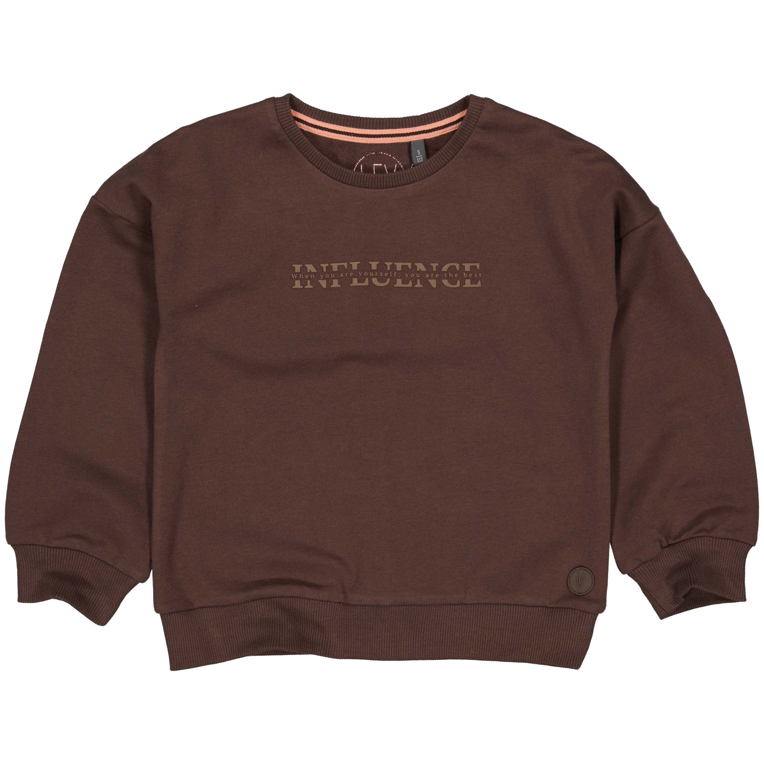 Meisjes Sweater BODILEW222 van Little Levv in de kleur Brown Dark in maat 128.
