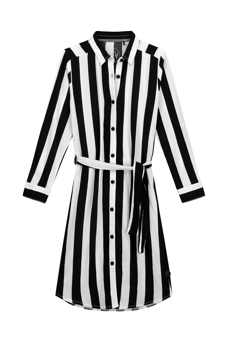 Meisjes Dress van Levv in de kleur Black White Stripe in maat 176.
