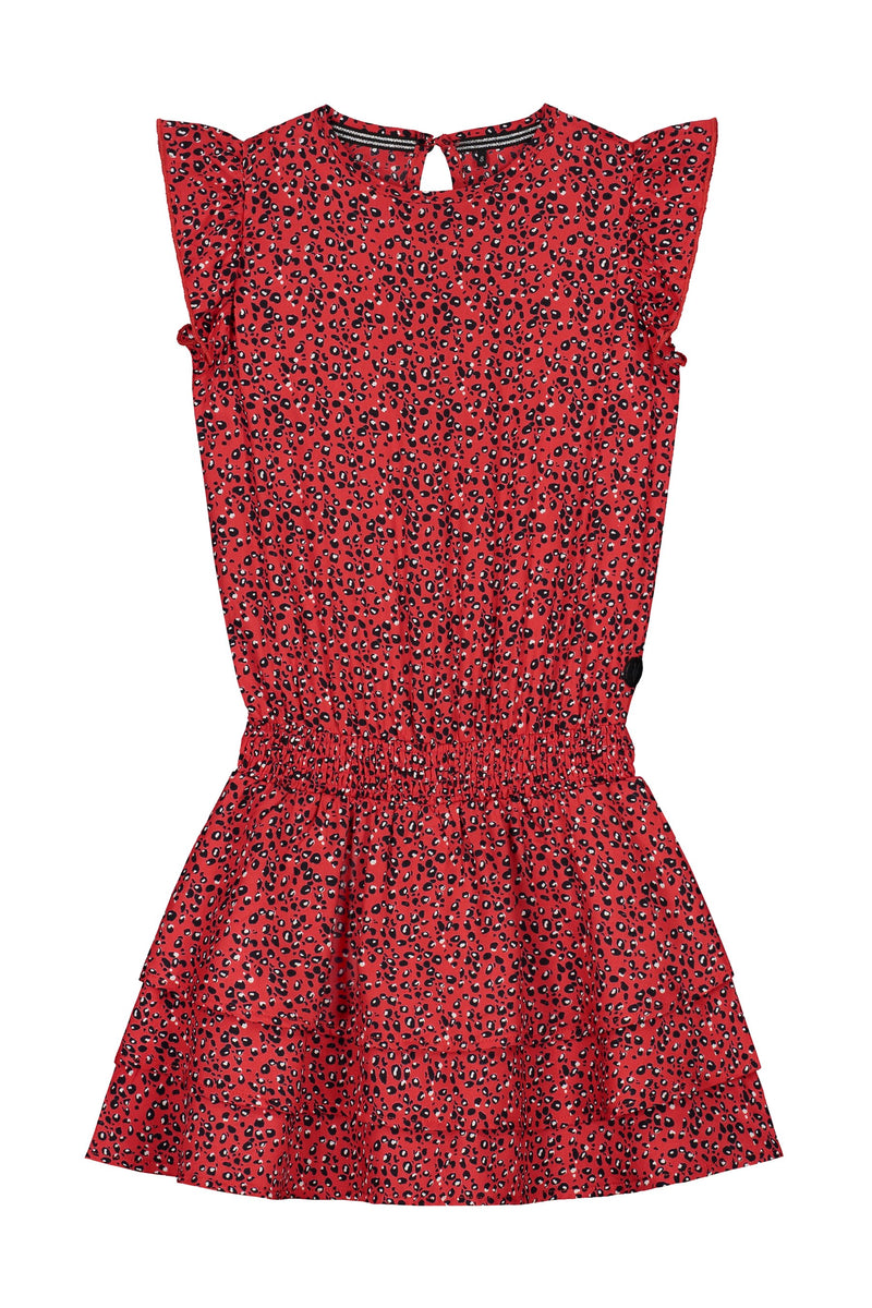 Meisjes Dress van Levv in de kleur Fiery Red Animal in maat 176.