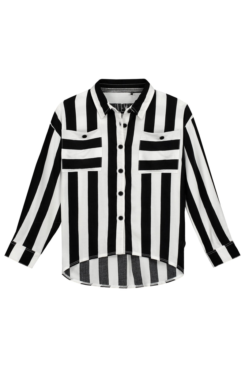 Meisjes Blouse van Levv in de kleur Black White Stripe in maat 176.