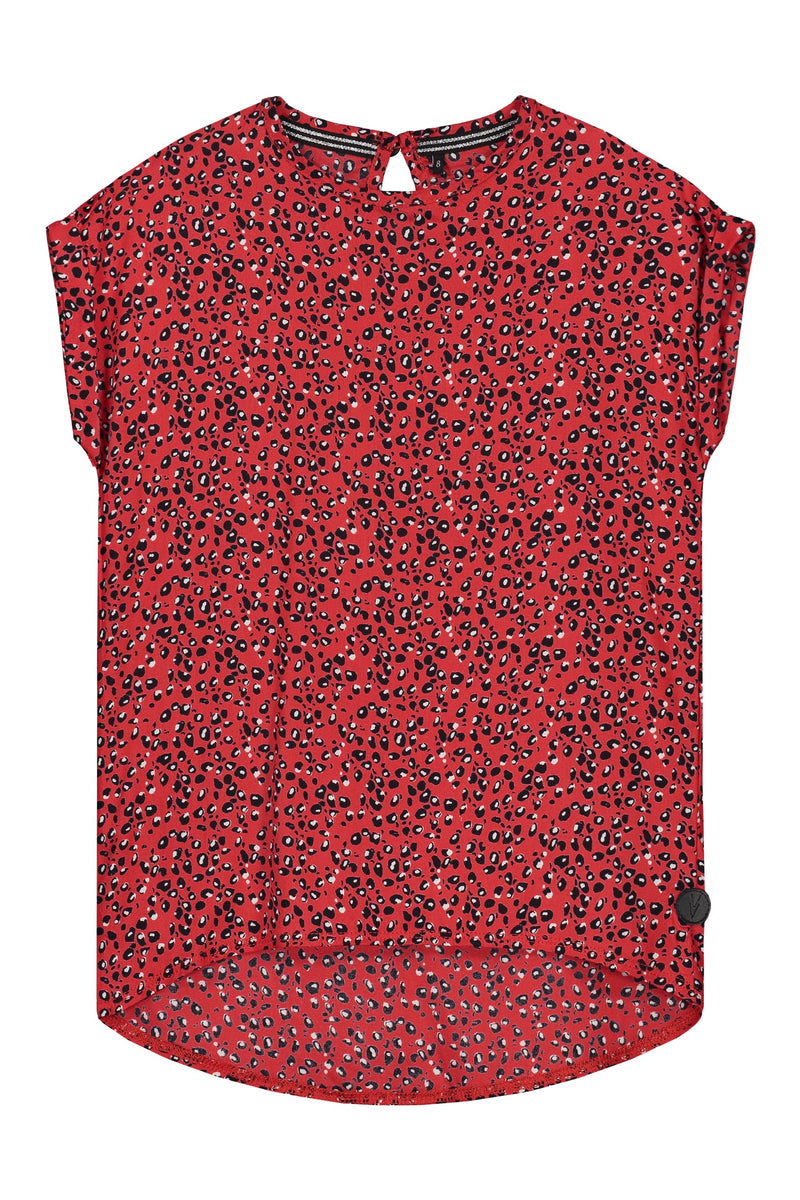 Meisjes Shortsleev van Levv in de kleur Fiery Red Animal in maat 176.