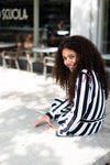 Meisjes Dress van Levv in de kleur Black White Stripe in maat 176.