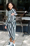 Meisjes Dress van Levv in de kleur Black White Stripe in maat 176.