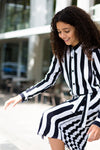Meisjes Dress van Levv in de kleur Black White Stripe in maat 176.